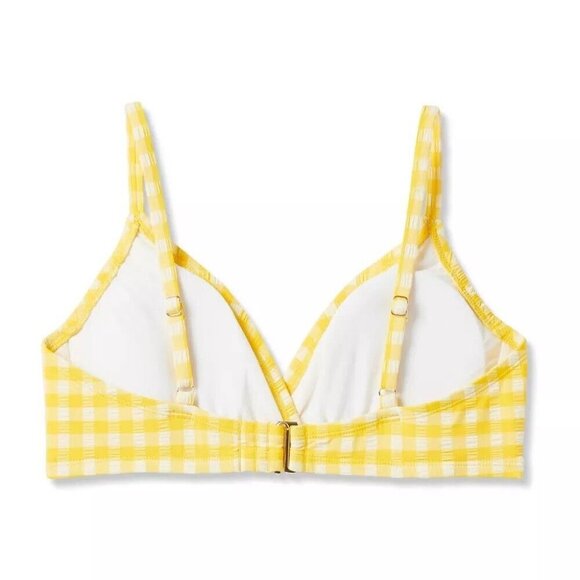 Kona Sol Yellow Gingham Print Textured Triangle Bikini Swim Top - Picture 4 of 8